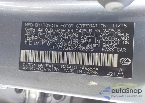 2019 Lexus Ux 200 z USA, uszkodzony, nr VIN JTHY3JBH3K2005895